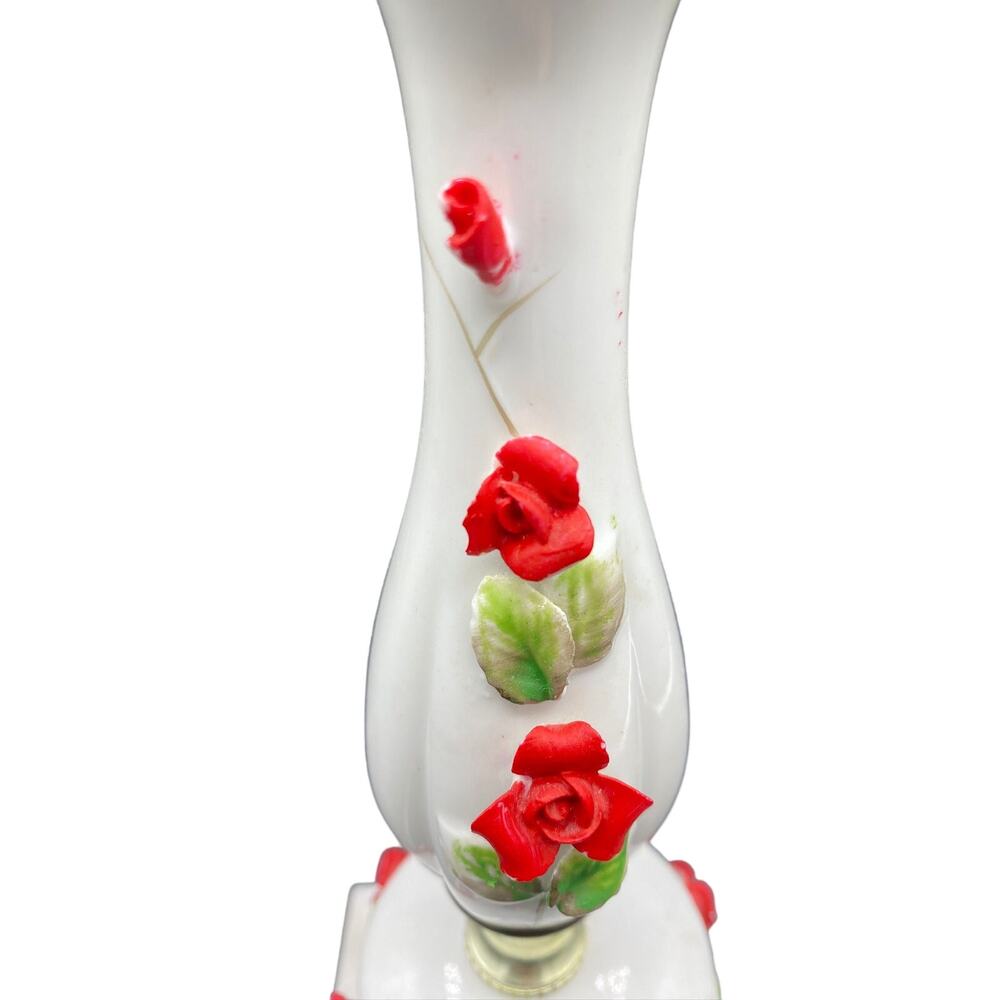 Vintage Antique Hand Painted porcelain flower Marble Base Boudoir Lamp - Picture 3 of 8